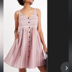 Madewell Babydoll Dress Sleeveless Tank Stripe 100% Cotton Lined Size Medium